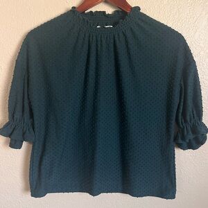 Madewell Emerald Textured Ruffle Mock Neck Blouse
